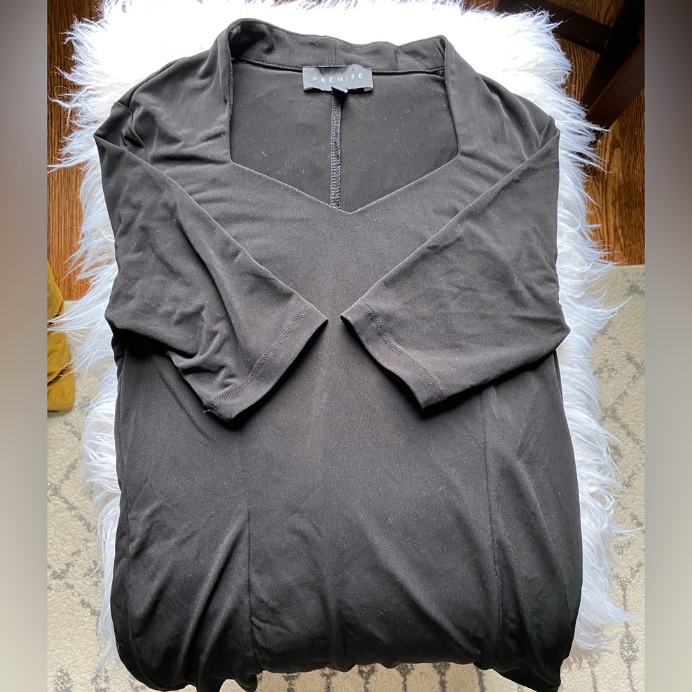 Premise Professional Work Sweetheart Neckline Black Top - Picture 2 of 5